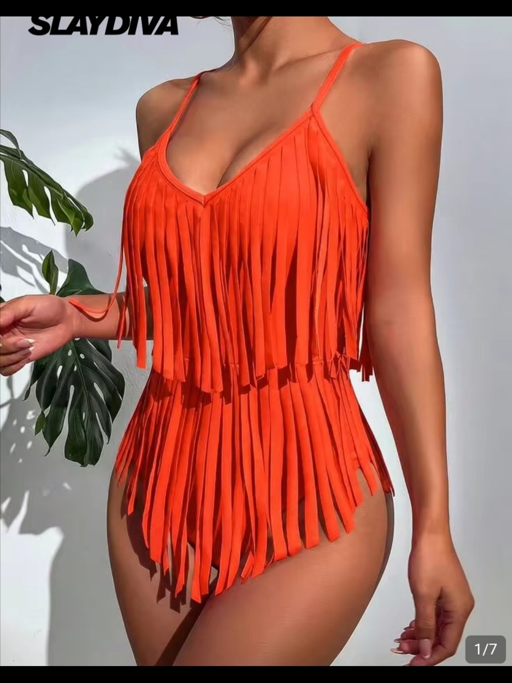 Orange Fringe One-Piece Swimsuit - Picture 1 of 6